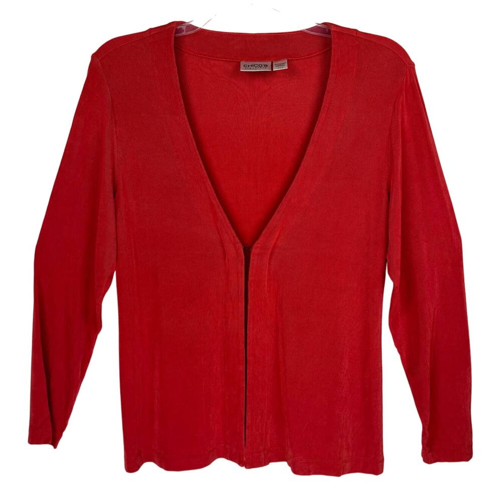 VTG CHICO'S| Red Long Sleeve Open Front 90s Stretchy Cardigan | Women's 2 (L/12)